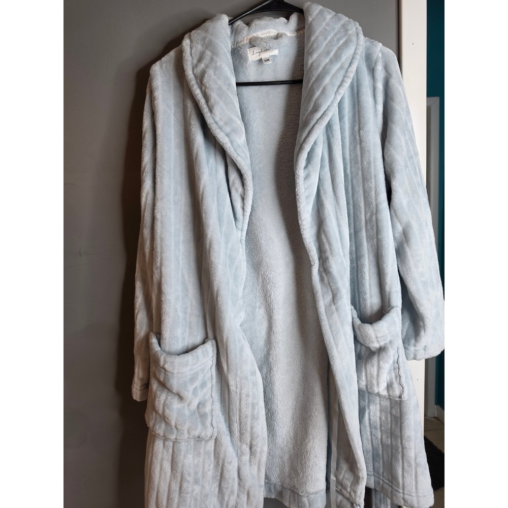 Daydream Light Blue Plush Ribbed Robe Shawl Collar Small Medium
